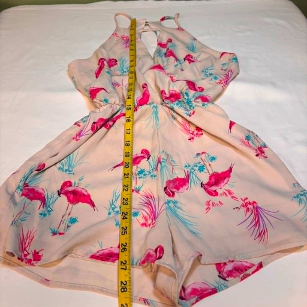 Everly Flamingo Print Halter Romper Cream Pink Tropical Size Small - Picture 5 of 8
